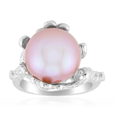 Cavill - Zilveren Ring met Paarse Ming Parel 12mm - 925 Sterling Zilver Gerhodineerd - 12 Cambodjaanse Zirkonia 0,072 ct - Elegante Parelring