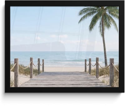 Poster in lijst - Fotolijst 40x30 cm - Posters - Palmbomen - Pad - Horizon - Posterlijst zwart - Decoratie - Wanddecoratie woonkamer - Muurdecoratie slaapkamer