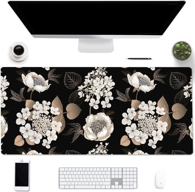 Famanu – Bureauonderlegger - 90 x 40 cm - waterdicht - bescherming - mat voor kantoor en thuis (A-gouden bloem)