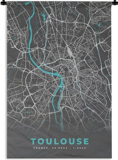 Wandkleed - Wanddoek - Toulouse - Frankrijk - Kaart - Stadskaart - Plattegrond - 120x180 cm - Wandtapijt