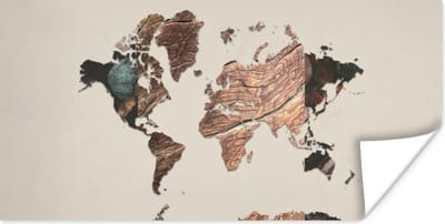 Wereldkaart Muur - Wereldkaart - Boom - Hout - 40x20 cm - Poster