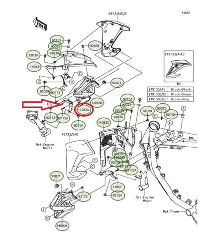 Support écope droite pour moto Kawasaki 900 Z 2017 à 2019 110570255 Neuf