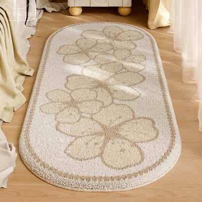 Ins Stijl Slaapkamer Decor Bloemen Nachtkastje Kleed Roze Pluche Tapijten voor Woonkamer Crème Stijl Casual Kleed Pluizige Zachte Irreguliere Mat 45x120cm beige