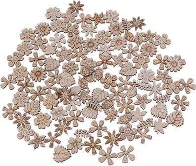 Winkrs Houten ornamenten - 100 stuks - Decoratieve houten Bloemetjes en Blaadjes, knutselen - 20 mm