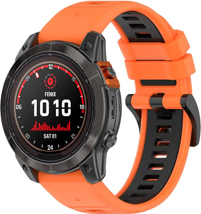 Strap-it siliconen sport bandje geschikt voor Garmin Fenix 5 - Plus / Fenix 6 - Pro / Fenix 7 (Pro - Sapphie - Solar) / Fenix 8 - 47mm / Quatix 5-6-7 / Epix Gen 2 - 47mm / Forerunner 935 / 945 / 955 / 965 - 22mm quickfit band - oranje/zwart