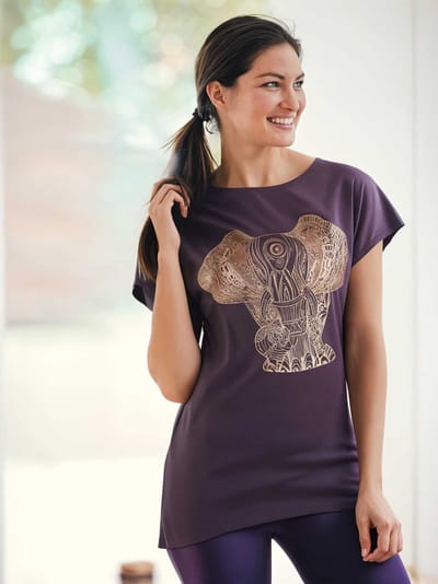 Yoga-T-Shirt Batwing „elephant“ - berry/copper