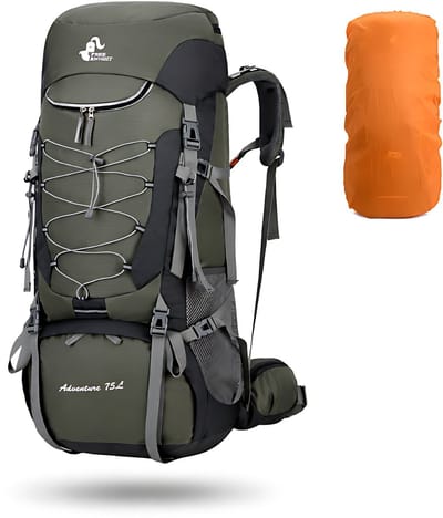 CarryQuest® 75L Hiking Backpack - Nylon/Polyester Wandelrugzak met Regenhoes, Waterzakuitgang, Schoenenvak & Rugventilatie - Grijs/Groen