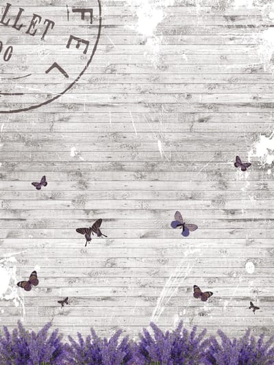 Butterflies Lavender Flowers Vintage Photo Wallcovering