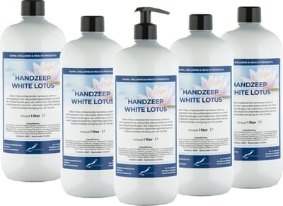 Handzeep White Lotus 1 liter - met gratis pomp - set van 5 stuks - Voordeelverpakking