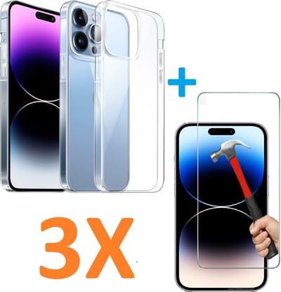 Soft TPU Transparant hoesje Silicone Case + 3 stuks Glas Screenprotector -  Geschikt voor: iPhone 13 Mini