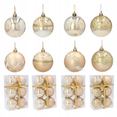 Gouden Kerstballen Mix 6 stuks, 7 cm, Onbreekbaar Kunststof