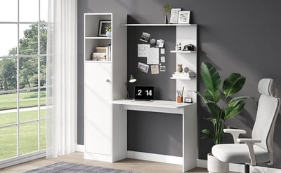 Modern Bureau - Bureau Met Kast En Opbergplanken - Wit - 123,5 cm