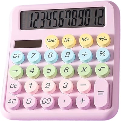 Mechanische Rekenmachine - Desktop Calculator - Dagelijkse Berekeningen - Zonne-energie Werking - 14.5 x 15.5 cm - Paars