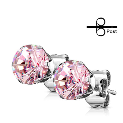 Oorbellen dikke steen 0.8x6x3 - zilver roze - LMPiercings