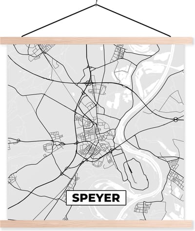Posterhanger incl. Poster 40x40 cm - Schoolplaat - Speyer - Stadskaart - Plattegrond - Duitsland - Kaart - Textielposter - Blanke latten - Stadskaart