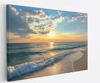 Saammp Canvas Schilderij - Strand - Zee - Zonsondergang - 45x30 - Foto op canvas - Wanddecoratie - muurdecoratie Woonkamer - Slaapkamer decoratie - Canvas Print