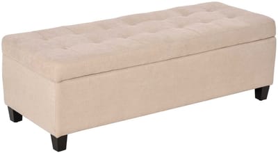 Gestoffeerde bank Opbergbank Voetenbank 125x49x41.5cm Beige Knopen-getufte design Grote opbergruimte Stevig en duurzaam houten pootconstructie Zachte huidvriendelijke stof Dikke comfortabele vulling geschikt voor woonkamer en slaapkamer