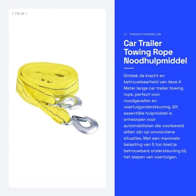 Dailygoods- Sleepkabel 4 Meter - Max. Belasting 5000 kg - Nylon Band - Gesmeed Ijzer Haken - Noodhulpmiddel - Lichtgewicht 465g - Trekriem