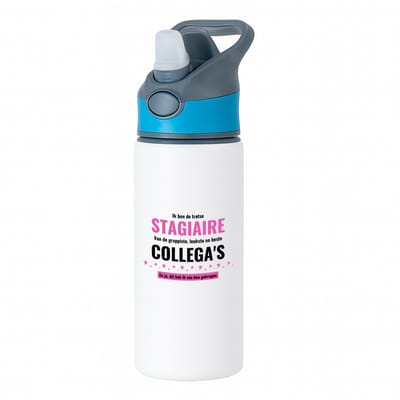 Hacebo® - ik ben de trotste stagiaire van de grappigste, leukste en beste collega's, en ja dit heb ik van hun gekregen waterfles met rietje blauw - de trotste stagiaire - collega's - werknemers - verjaardagscadeau - water fles - 650ML