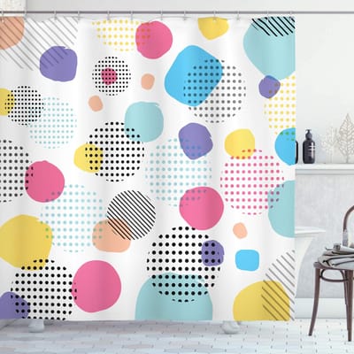 ABAKUHAUS Douchegordijn met stippen – 175x180 cm – Veelkleurig, Wasbaar