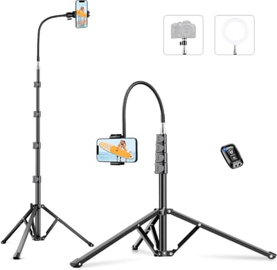 Thijox - 224cm Telefoon Statief voor iPhone, Flexibel Aluminium Statief met Zwanenhals, Afstandsbediening en Kogelkop voor Filmen, Vloggen, Koken, Sch