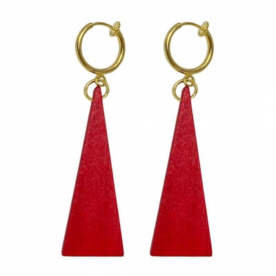 Klem oorbellen- Saheli -rood- hout- goudkleurig-geen gaatje-Charme Bijoux