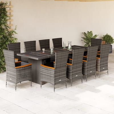 vidaXL - 11-delige - Tuinset - met - kussens - poly - rattan - grijs