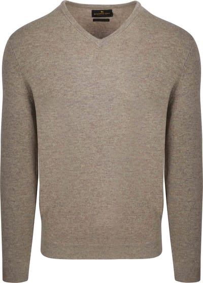 Steppin' Out Pullover V-hals Merinowol Lichtbruin - Maat S - Heren - Pullovers