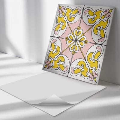 Wallfluent Vinyl Tegels - Bloemenpatroon in tegels Zelfklevende Vinyl Tegels - 30 cm x 30 cm - Geel Vinyl Tegels - Verpakking van 9 stuks - Vierkant PVC Tegels - Texturen Plaktegels - Vinyl Wandtegels - Plaktegels Keuken en Badkamer