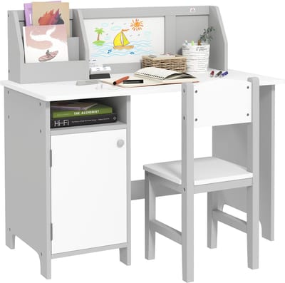 HOMCOM-Kinderbureau met stoel-MDF-90x45x85cm-Grijs