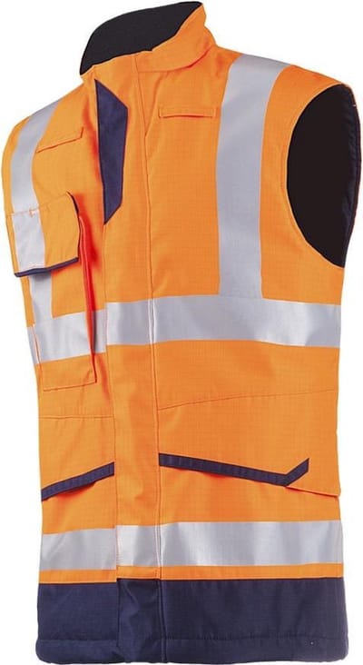 Sioen Flaxton Vlamvertragende en antistatische signalisatie bodywarmer Fluo Oranje/Marine maat L