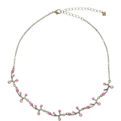 Behave - Korte goudkleurige ketting met roze steentjes 37 cm (+8 cm verlengketting)