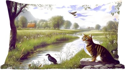 Sierkussens - Kussentjes Woonkamer - 60x40 cm - Kat - Beekje - Weide