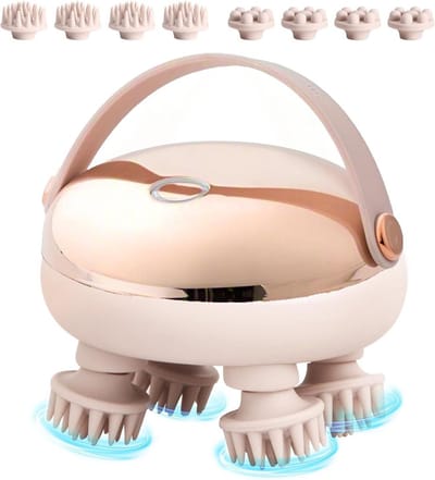 OYLCDI Elektrisch Hoofdmassageapparaat - Handzaam - 2 Modi - Lichaamsmassage - Roodlichttherapie - 8 Massagekoppen - IPX6 - Geschenk - Anti-stress - Siliconen Massageopzetstukken - Goud