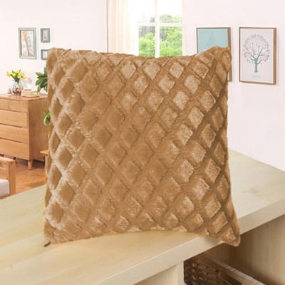 Housse de coussin 43x43cm Taie d'oreiller Peluche Dorée Canapé Décoration de Maison Classique Chevet Fourrure Blanc Housse de Coussin Décorative Confortable