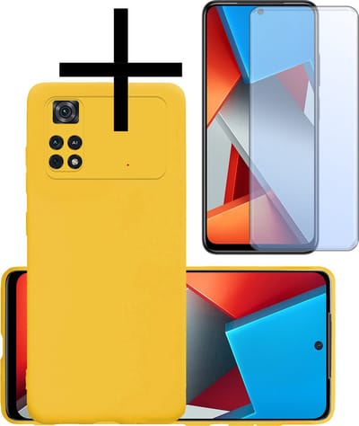 Hoesje - Met Screenprotector - Geschikt voor Xiaomi Poco X4 Pro 5G - Sterk & Shockproof - Back Cover - Siliconen Case - Telefoon Hoes - Geel