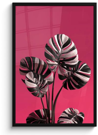 Poster in lijst - Fotolijst 60x90 cm - Posters - Bladeren - Rond - Roze - Posterlijst zwart - Decoratie - Wanddecoratie woonkamer - Muurdecoratie slaapkamer