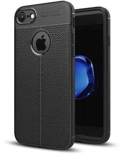 Cadorabo Hoesje geschikt voor Apple iPhone 7 / 7S / 8 / SE 2020 in Diep Zwart - Beschermhoes gemaakt van TPU siliconen met edel kunstleder applicatie Case Cover Etui