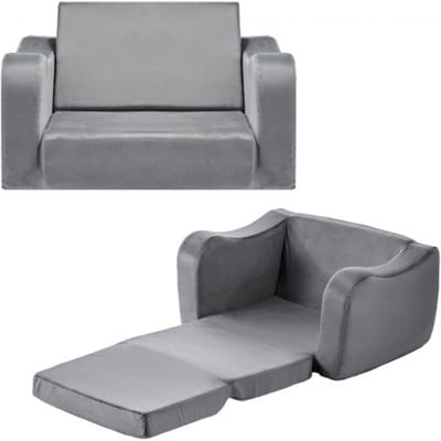 VEVOR Kinderbank Kinderfauteuil van 28D Spons & Korte Pool met Armleuningen, Wasbare Kinderbank, Kinderbank Omvormbare Slaapbank Peuterbank (M) voor Speelkamer Slaapkamer Woonkamer Grijs