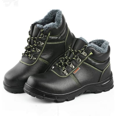 Chaussures de sécurité en coton Anti-écrasement et anti-pénétration Doublées polaire Épaissies Hiver Chaudes Chaussures de travail de protection de sécurité 45 black