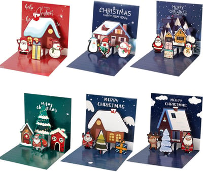 Dailygoods- Kerstkaarten 3D - 6 Stuks - Met Enveloppen - Kerstpop-Upkaarten - Kerstgroetkaarten - Papier 11x11cm - Pop-up Kaarten
