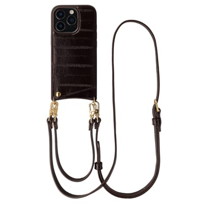 Selencia Hoesje - Geschikt voor Apple iPhone 16 Pro - Real Leather Backcover met Pashouder - Dark Chocolate