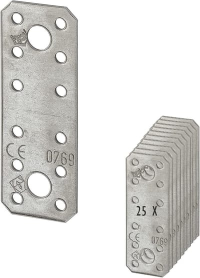 25 x siwitec vlakke verbinders 96 x 35 mm sendzimir verzinkt, materiaaldikte 2,5 mm, CE-markering, weerbestendige geperforeerde plaat houtverbinder, geperforeerde plaat montageplaat, vlak staal verzinkt