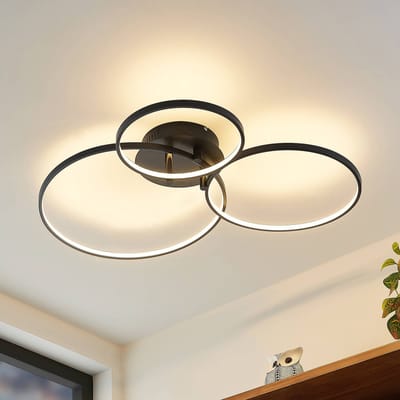 Lindby LED plafondlamp Rayk, zwart, metaal, 77 cm, dimbaar