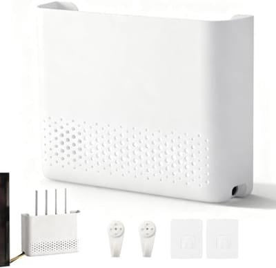 Witte wandhouder voor router en netwerkapparatuur