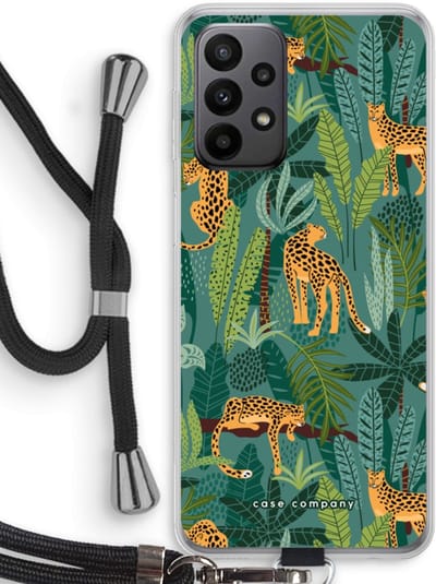 Case Company® - Hoesje met koord geschikt voor Samsung Galaxy A23 hoesje met Koord - Luipaard 2 - Telefoonhoesje met Zwart Koord - Bescherming aan alle Kanten en Over de Schermrand