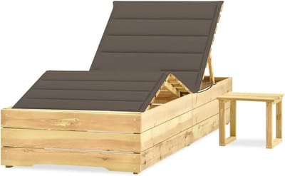 Houten Ligstoel - Zonneligbed - Ontspannen in tuin - Verstelbare rugleuning - Met tafel - Houtkleurig