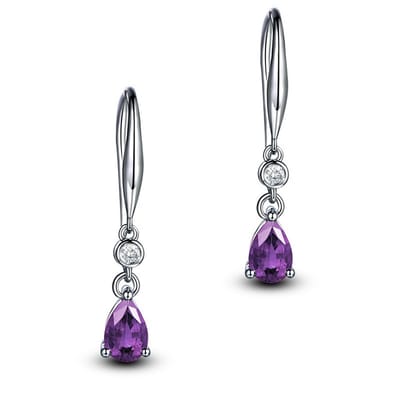 Kasey - Cubic Zirconia Oorbellen - Oorbellen Dames - Oorbellen Met Hangers - Druppelvorm - Paars