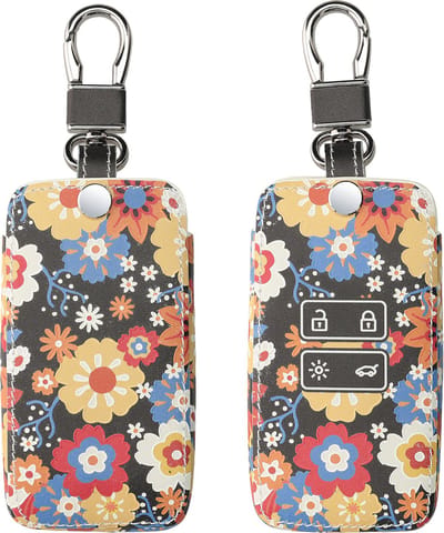 kwmobile autosleutel hoesje geschikt voor Renault 4-knops Smartkey (Keyless Go) - Autosleutel behuizing - Case in oranje / rood / wit - Vintage bloemenmotief design
