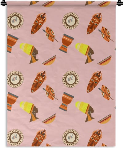 Wandkleed - Wanddoek - Afrika - Djembé - Patronen - Afrikaanse maskers - 150x200 cm - Wandtapijt